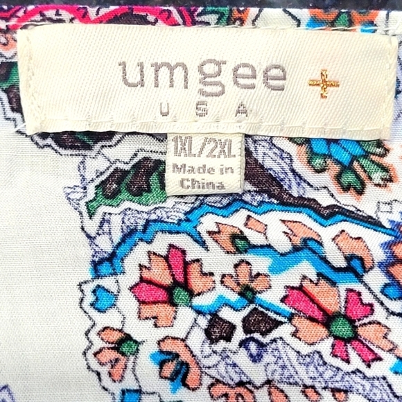 UMGEE 1X/2X Cotton Blend Colorful Paisley Fringed Kimono - Picture 6 of 6